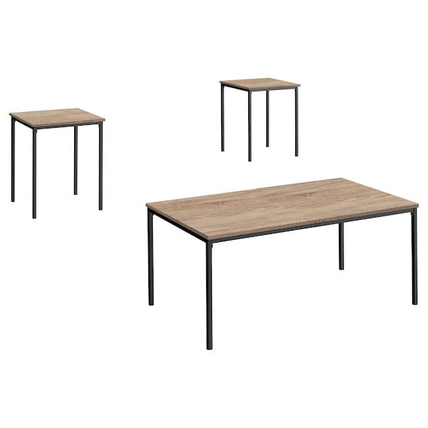 Monarch Specialties Table Set, 3pcs Set, Coffee, End, Black Metal, Dark Taupe Laminate, Contemporary, Modern I 7895P - main